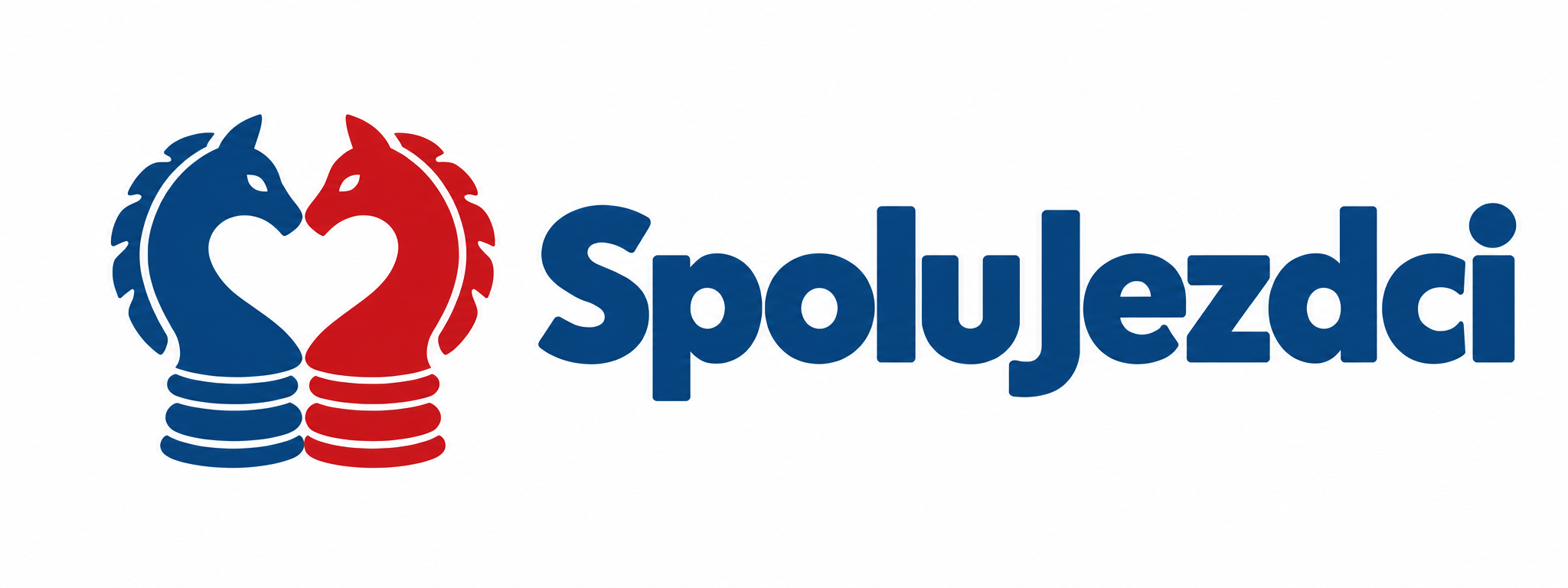 SpoluJezdci — modrý a červený šachový jezdec společně tvoří srdce